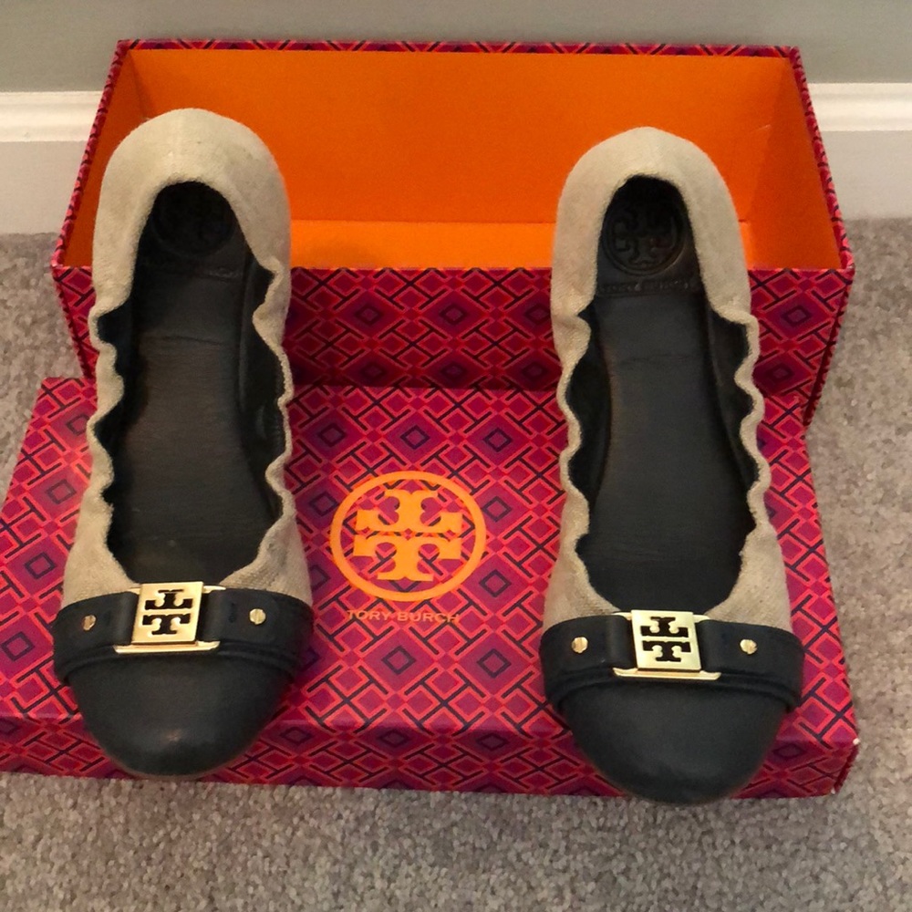 Tory Burch Flats Navy & Taupe